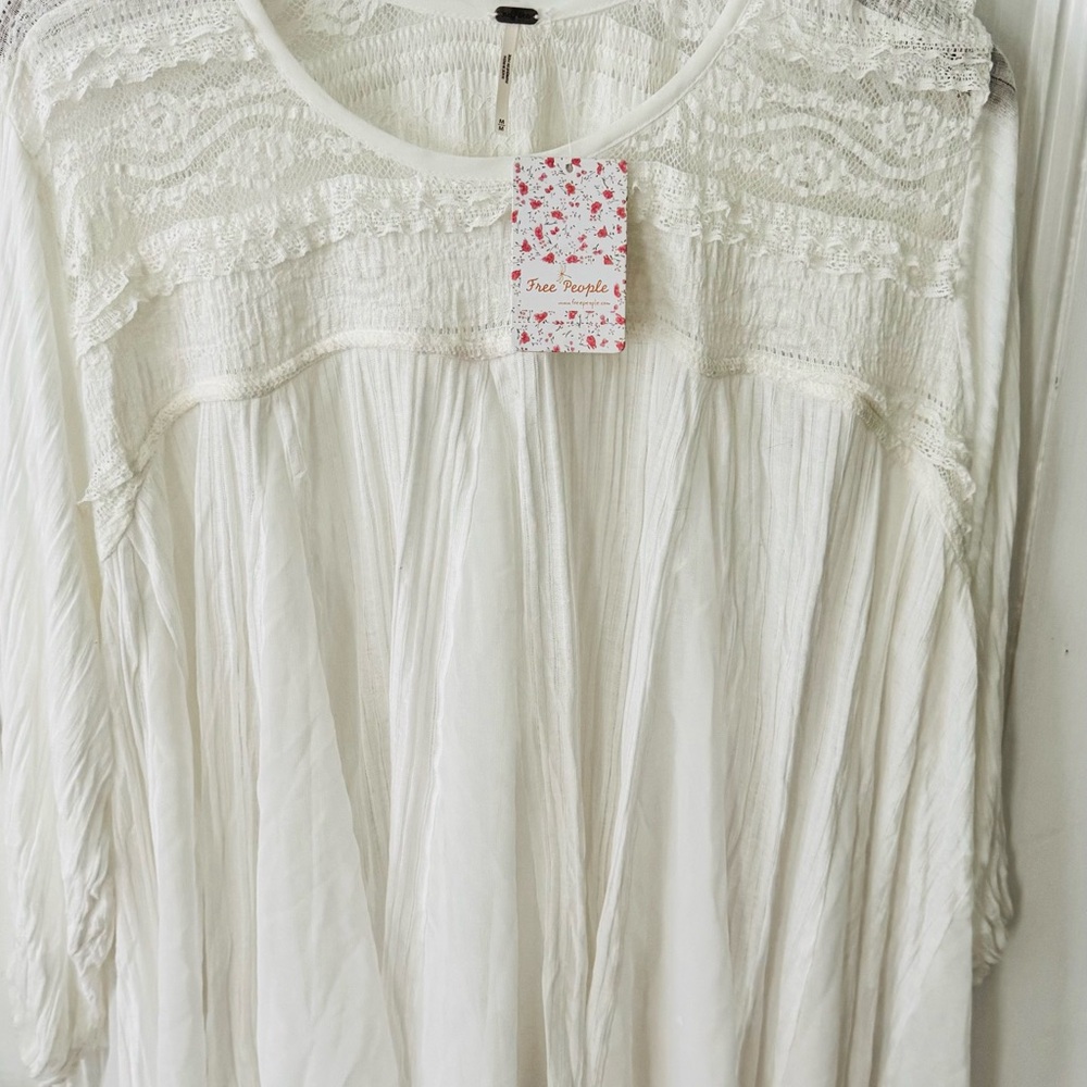 Free People Cream Long Sleeve Pleated Blouse
